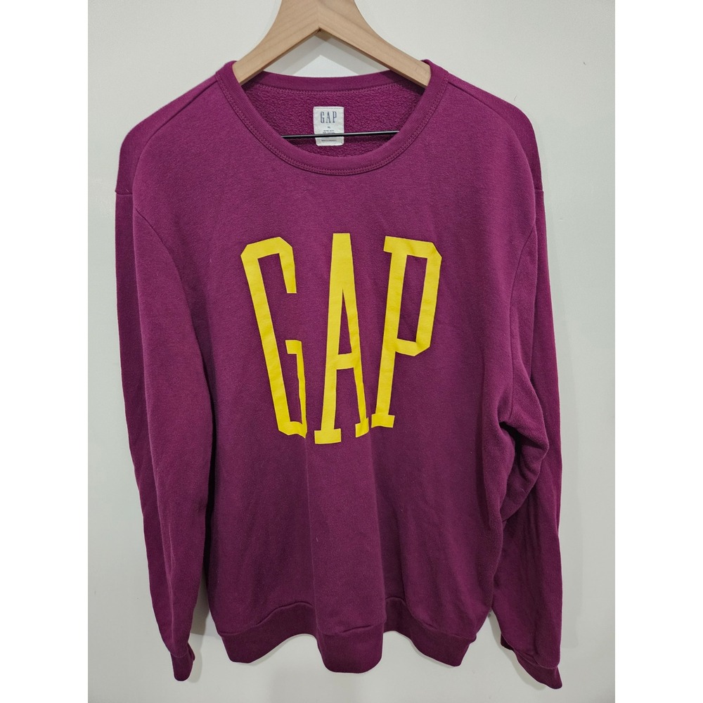 Gap Mens XL Primo Plum Purple Yellow Logo Fleece Crewneck Sweatshirt 551956-22